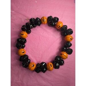 Halloween Pumpkin orange black 12" metal bells bell wreath